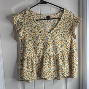SHEIN Yellow and Green Floral Blouse
